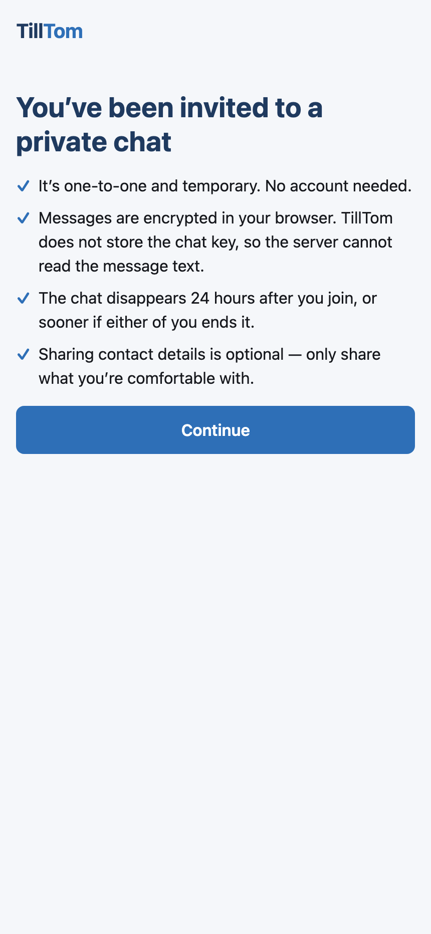TillTom invited to private chat screen